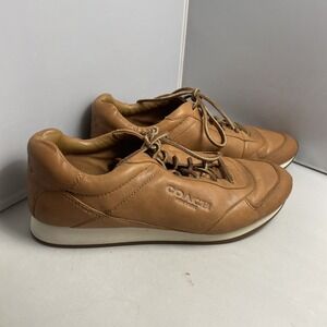 Coach Raeann Sneaker Women Size 8.5 B Brown Leather Lace Up Shoe Q4717
